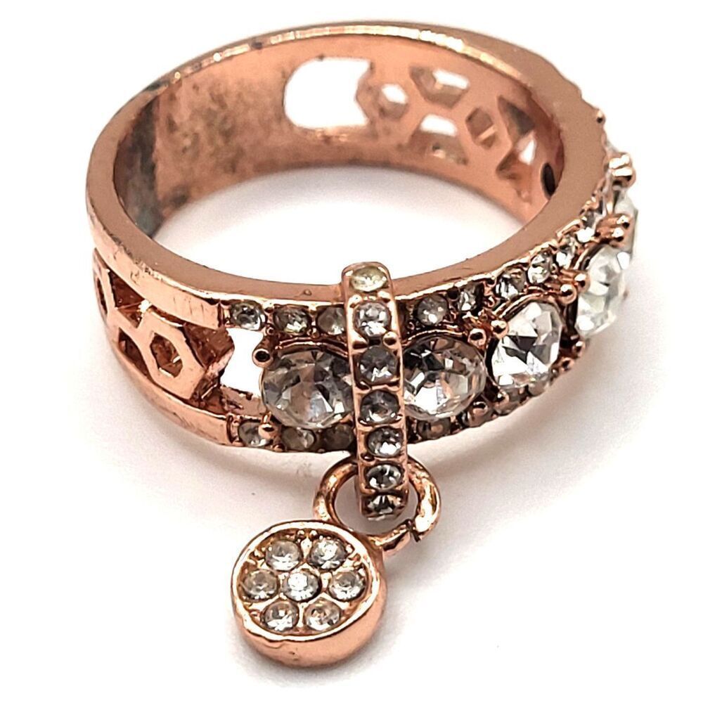 Gorgeous Rose Gold Tone Copper Dangle Ring Band Size 9